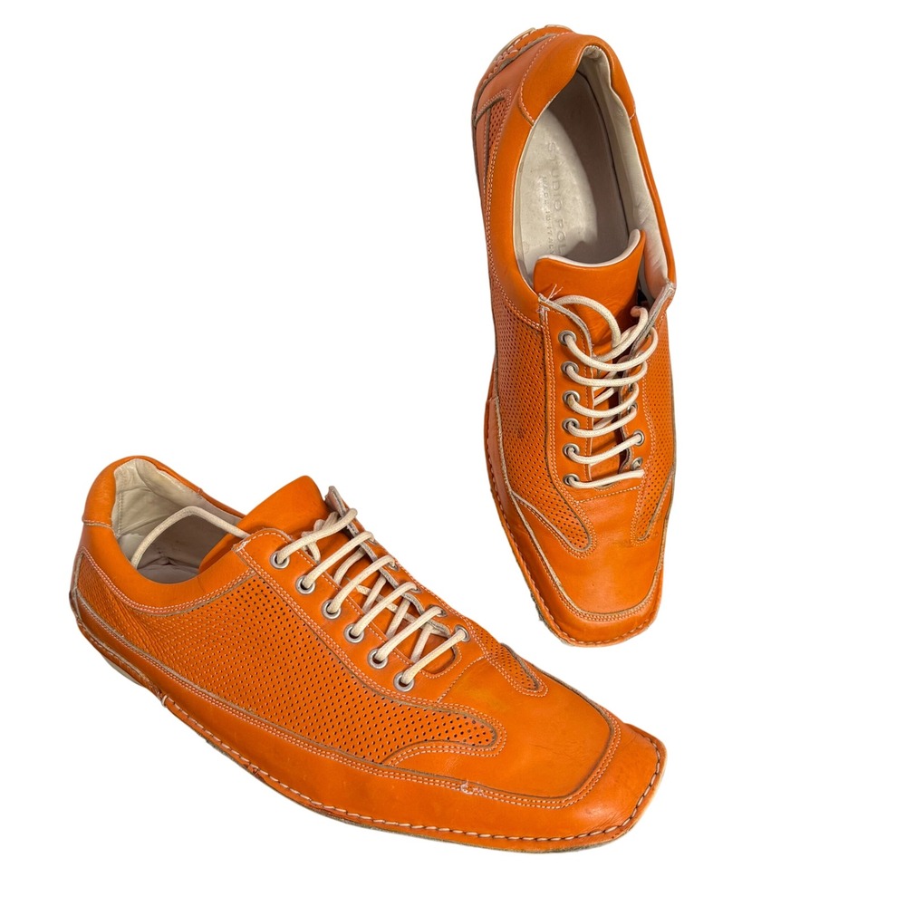 Studio Pollini Men Orange Perforated Leather Shoes Maximalist Statement 44 US 11